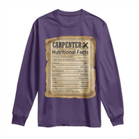Woodworker Nutrition Label Long Sleeve Shirt Carpenter Nutritional Facts Graphic