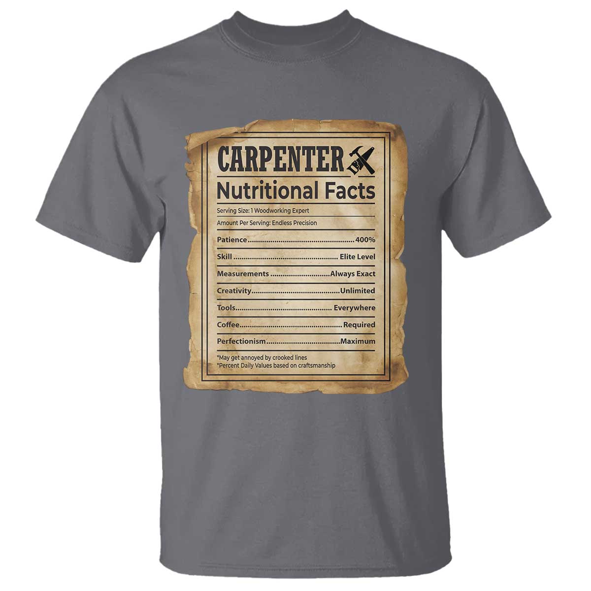 Woodworker Nutrition Label T Shirt Carpenter Nutritional Facts Graphic