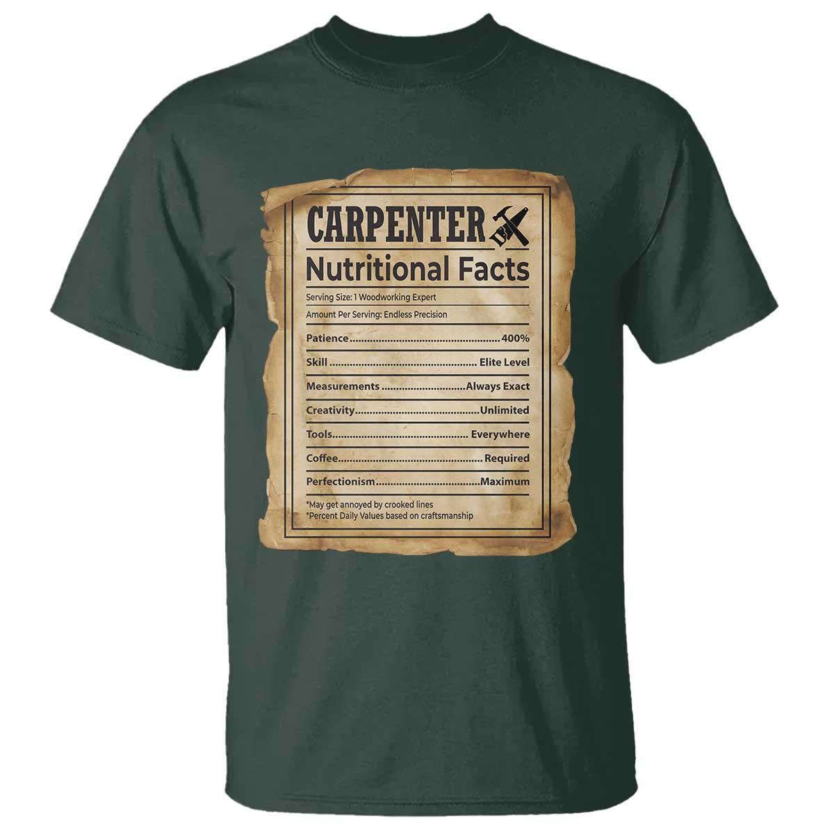 Woodworker Nutrition Label T Shirt Carpenter Nutritional Facts Graphic