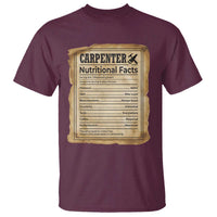 Woodworker Nutrition Label T Shirt Carpenter Nutritional Facts Graphic