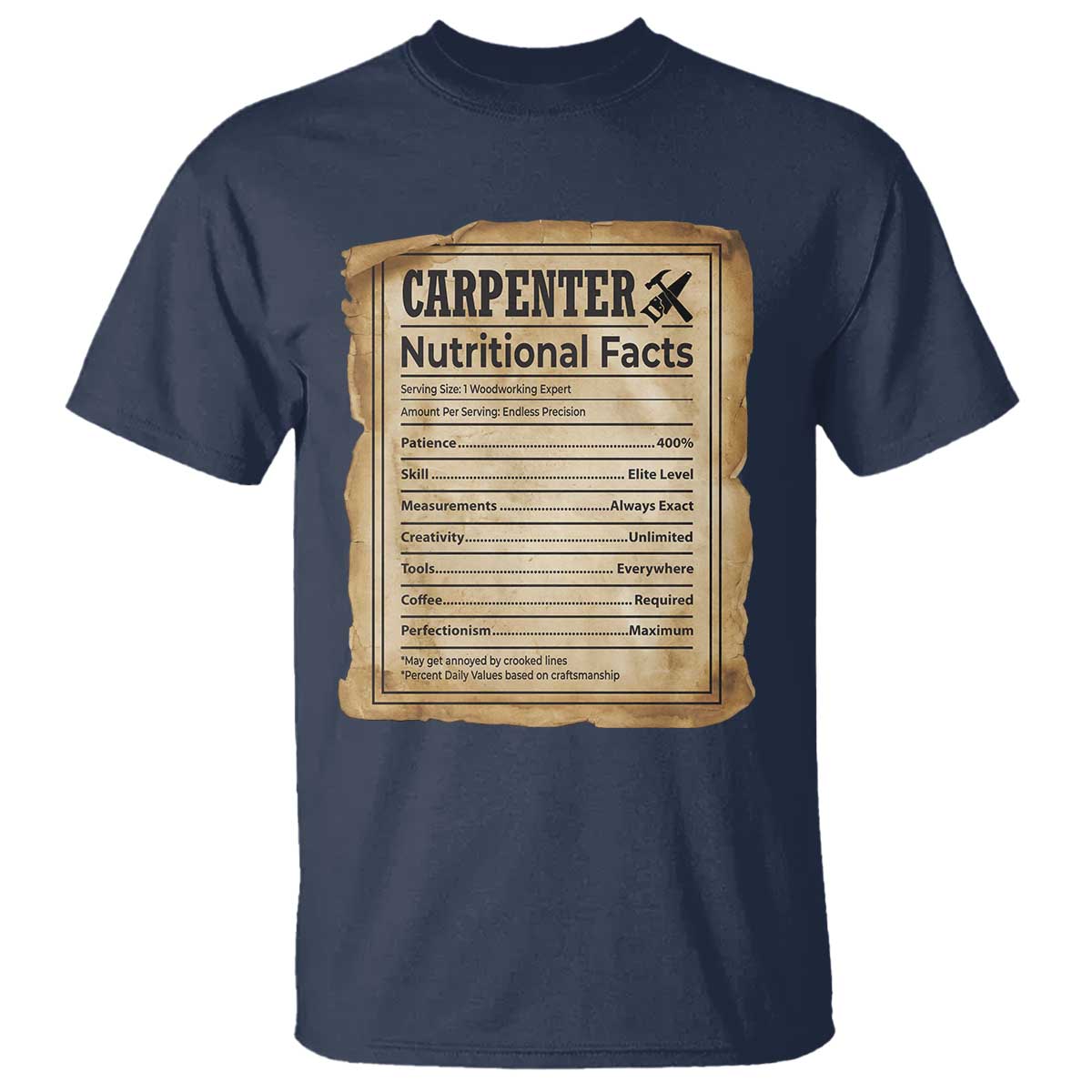 Woodworker Nutrition Label T Shirt Carpenter Nutritional Facts Graphic