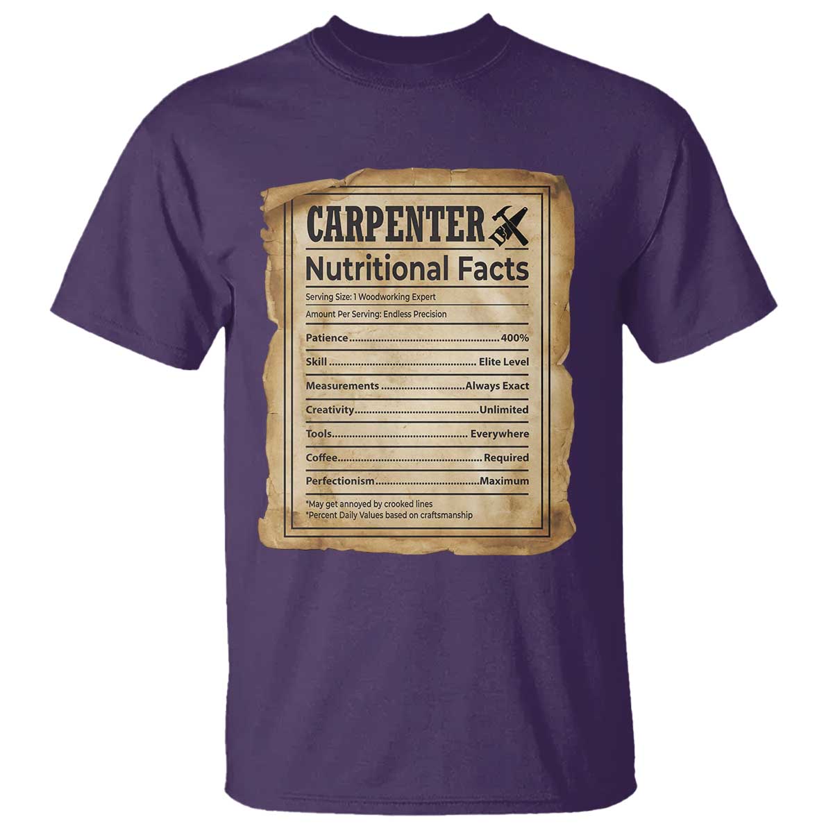 Woodworker Nutrition Label T Shirt Carpenter Nutritional Facts Graphic