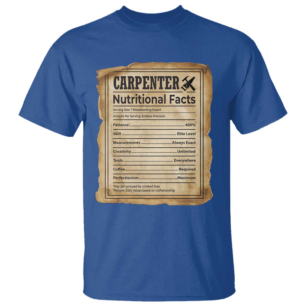 Woodworker Nutrition Label T Shirt Carpenter Nutritional Facts Graphic