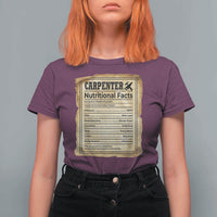 Woodworker Nutrition Label T Shirt For Women Carpenter Nutritional Facts Graphic