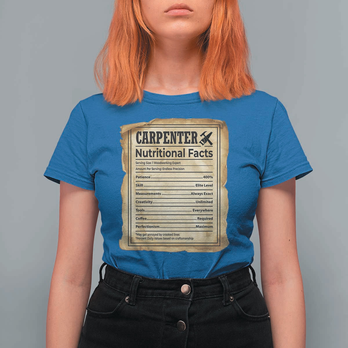Woodworker Nutrition Label T Shirt For Women Carpenter Nutritional Facts Graphic