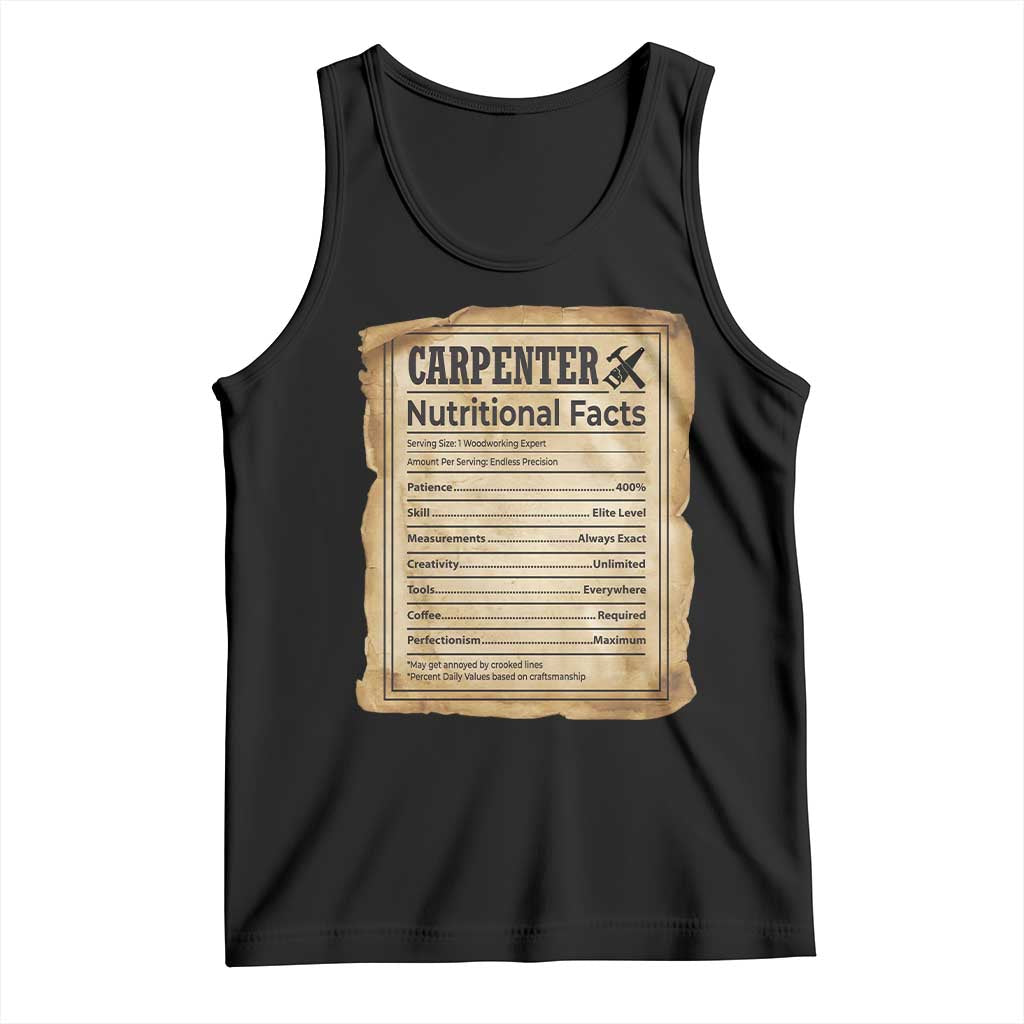 Woodworker Nutrition Label Tank Top Carpenter Nutritional Facts Graphic