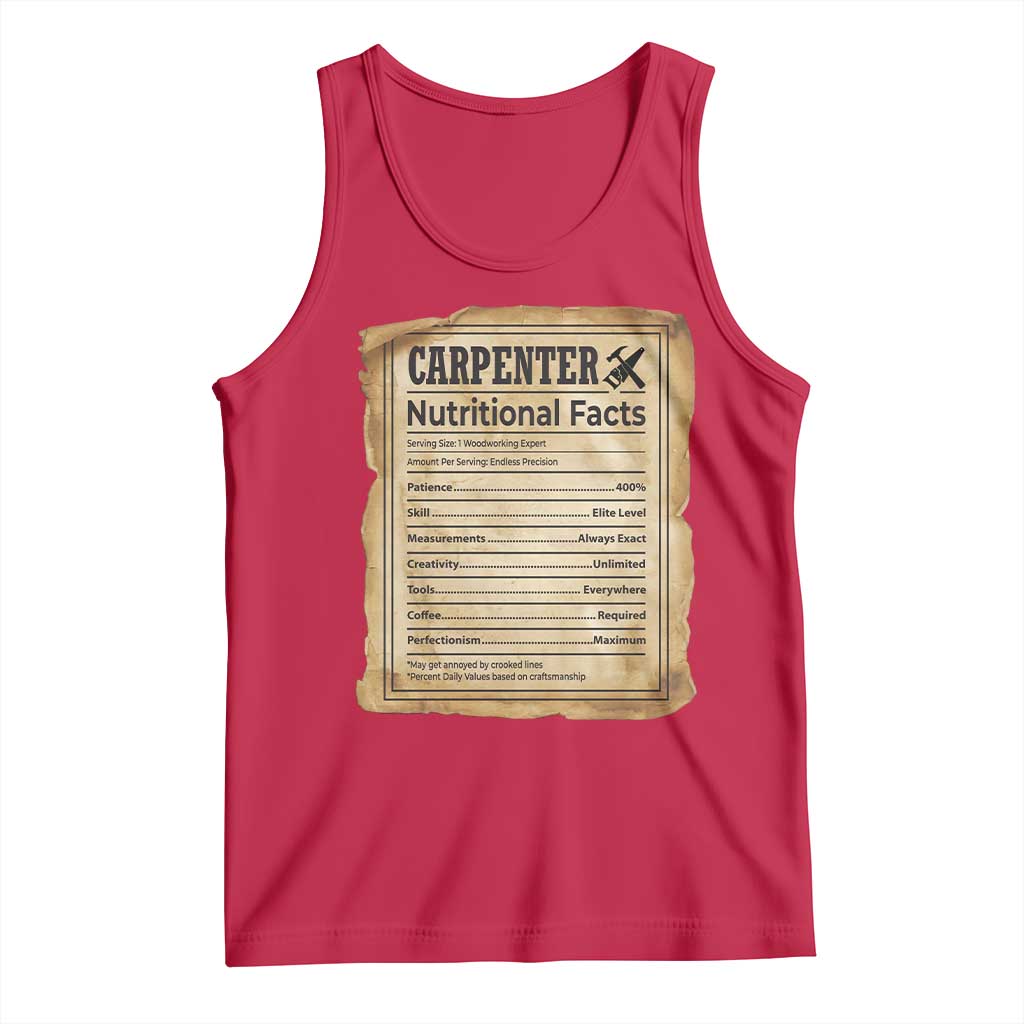 Woodworker Nutrition Label Tank Top Carpenter Nutritional Facts Graphic
