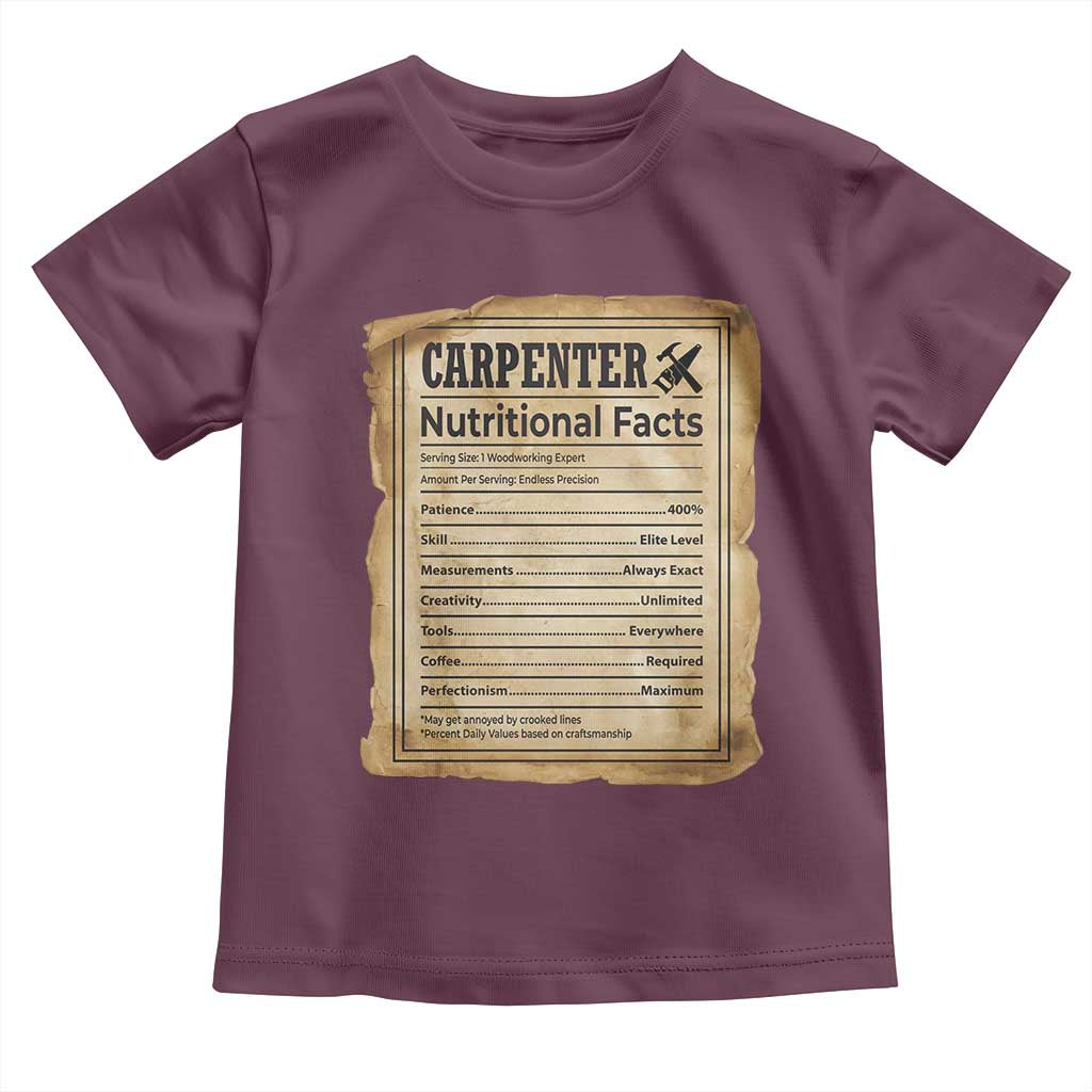 Woodworker Nutrition Label Toddler T Shirt Carpenter Nutritional Facts Graphic