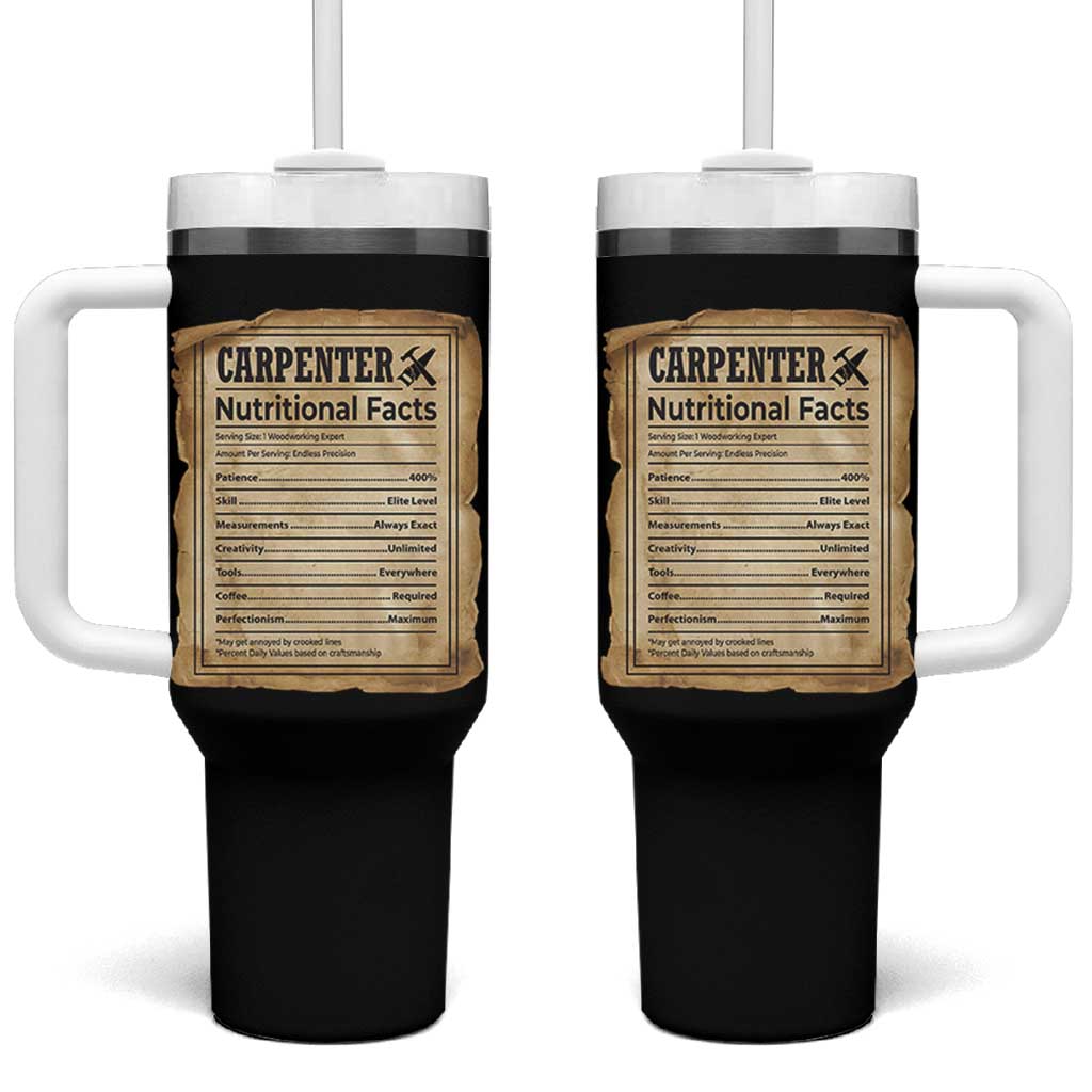 Woodworker Nutrition Label Tumbler With Handle Carpenter Nutritional Facts Graphic