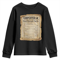 Woodworker Nutrition Label Youth Sweatshirt Carpenter Nutritional Facts Graphic