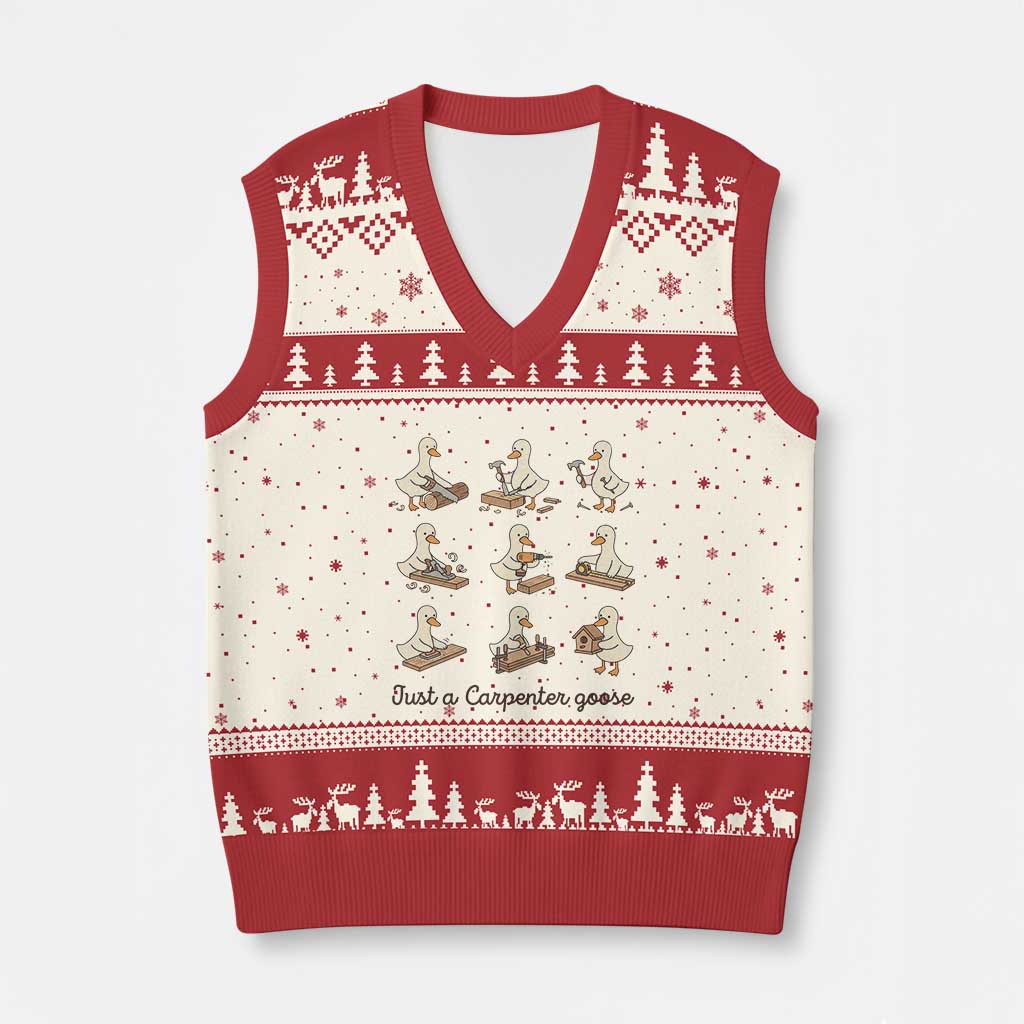 Funny Woodworker Graphic V-Neck Knit Sweater Vest Just A Carpenter Goose