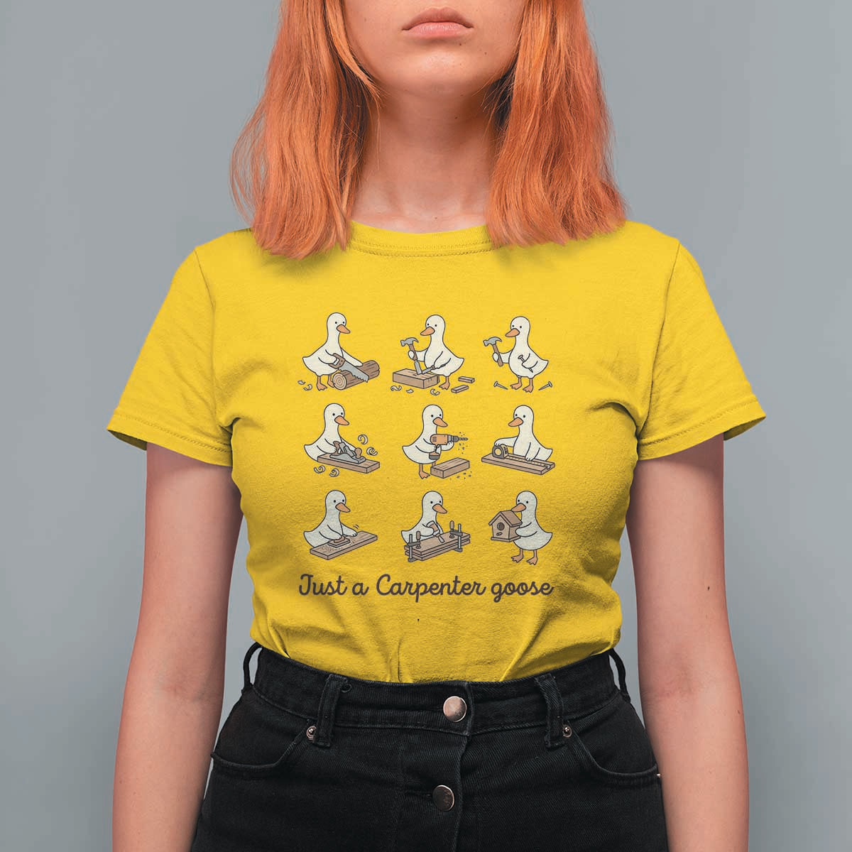 Funny Woodworker Graphic T Shirt For Women Just A Carpenter Goose