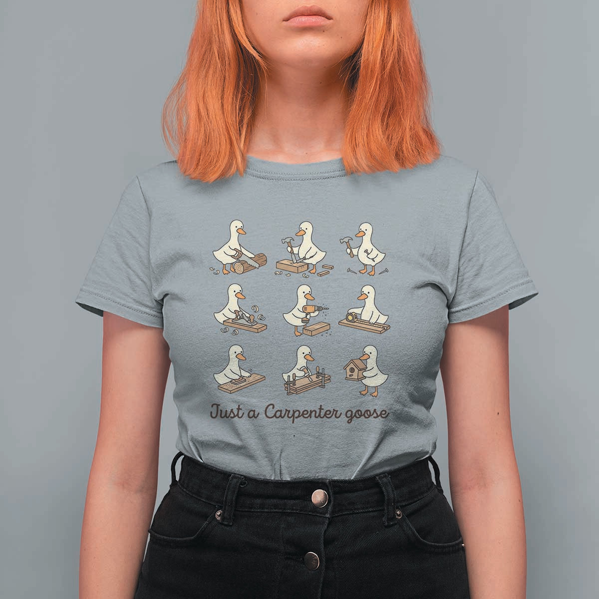 Funny Woodworker Graphic T Shirt For Women Just A Carpenter Goose