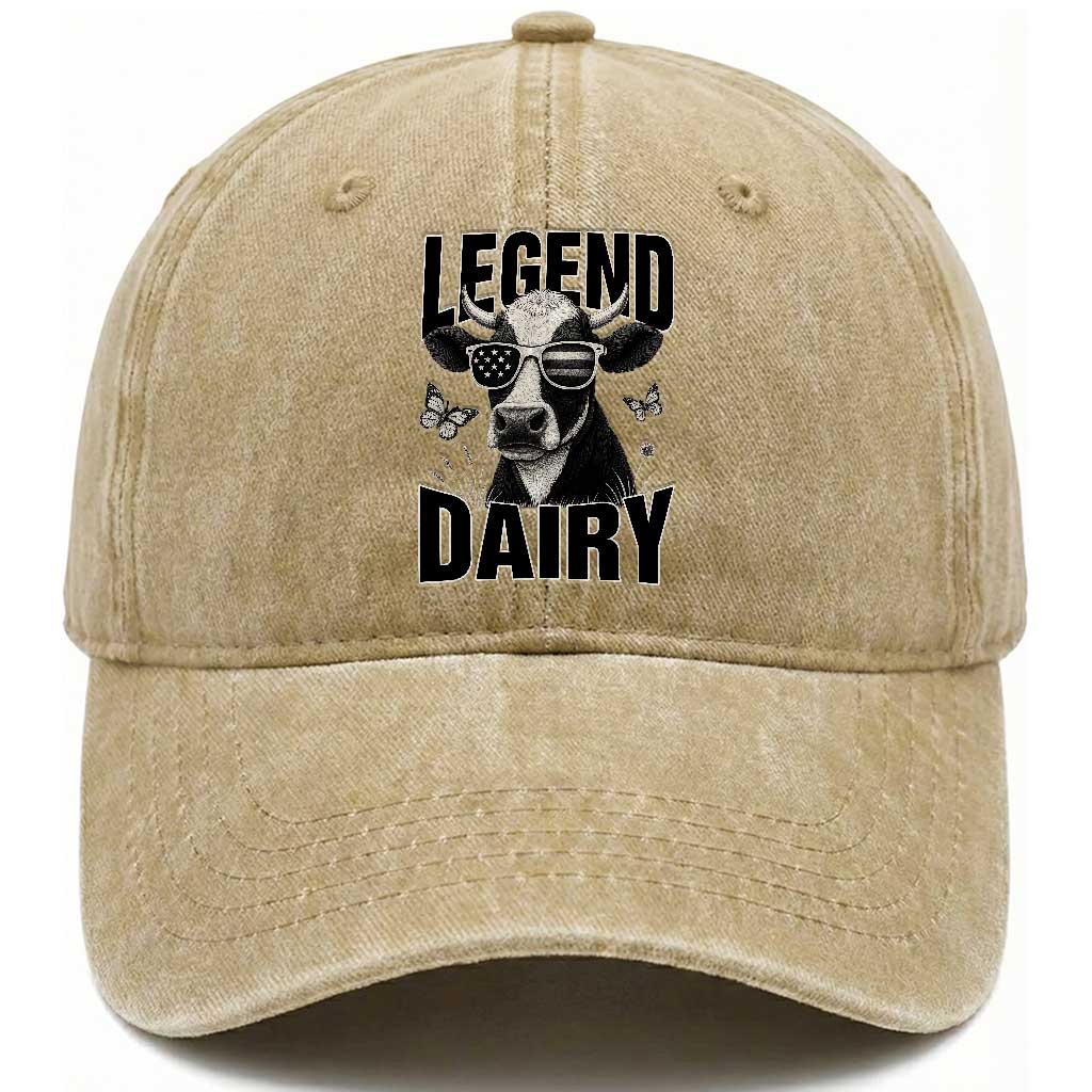 Legend Dairy Washed Cotton Baseball Cap Funny Farmer Milk Joke Cow