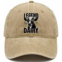 Legend Dairy Washed Cotton Baseball Cap Funny Farmer Milk Joke Cow