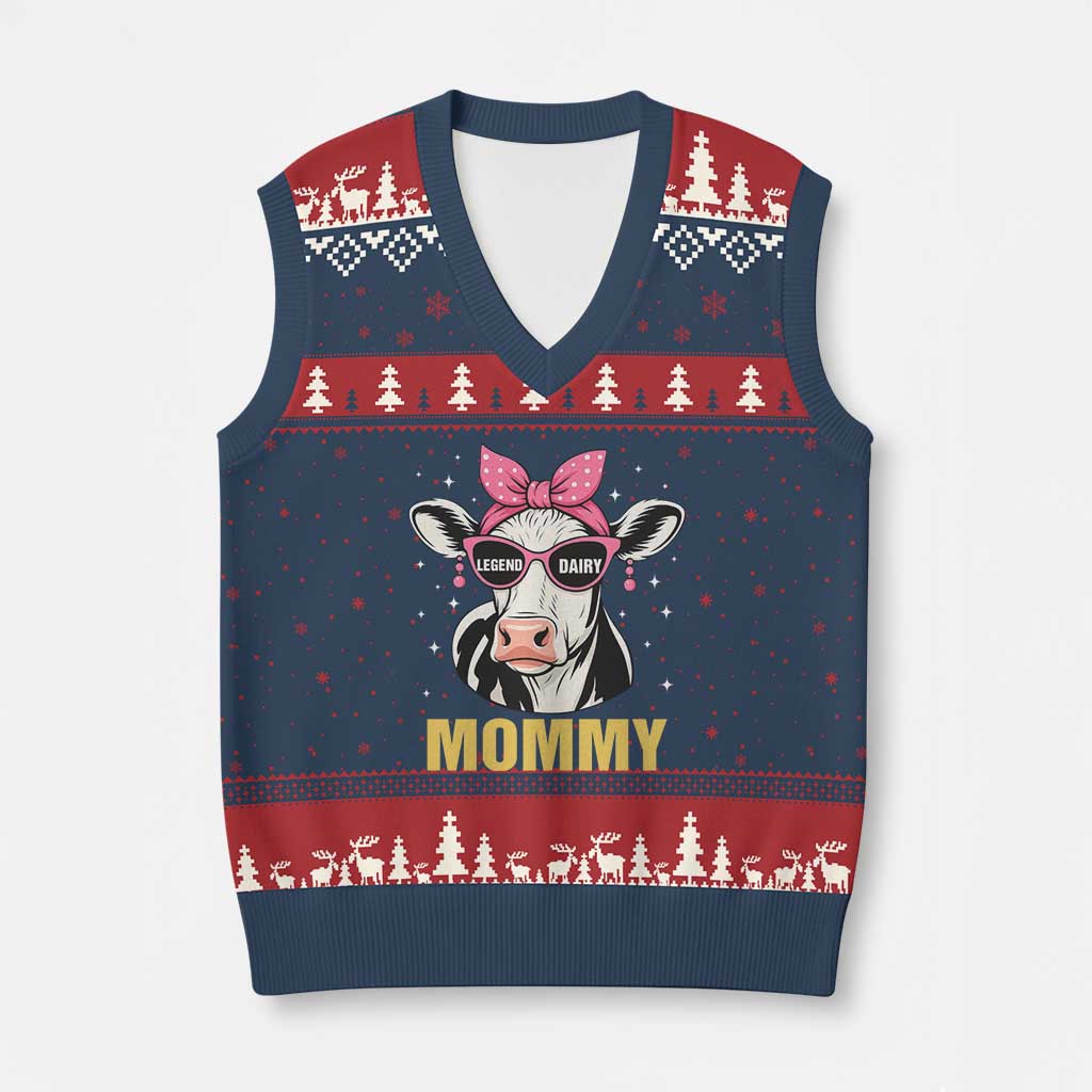 Legend Dairy Mommy V-Neck Knit Sweater Vest Funny Farmer Milk Joke Cow Mothers Day - Wonder Print Shop