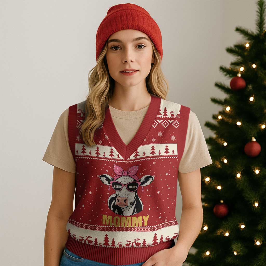 Legend Dairy Mommy V-Neck Knit Sweater Vest Funny Farmer Milk Joke Cow Mothers Day - Wonder Print Shop