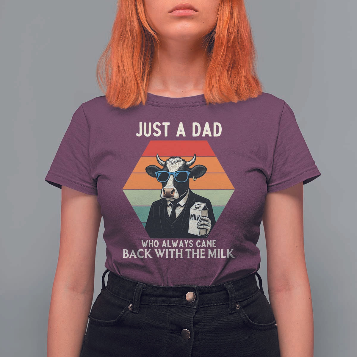 Just A Dad Who Always Came Back With The Milk T Shirt For Women Funny Cow Father's Day - Wonder Print Shop