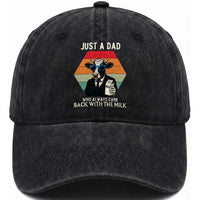 Just A Dad Who Always Came Back With The Milk Washed Cotton Baseball Cap Funny Cow Father's Day