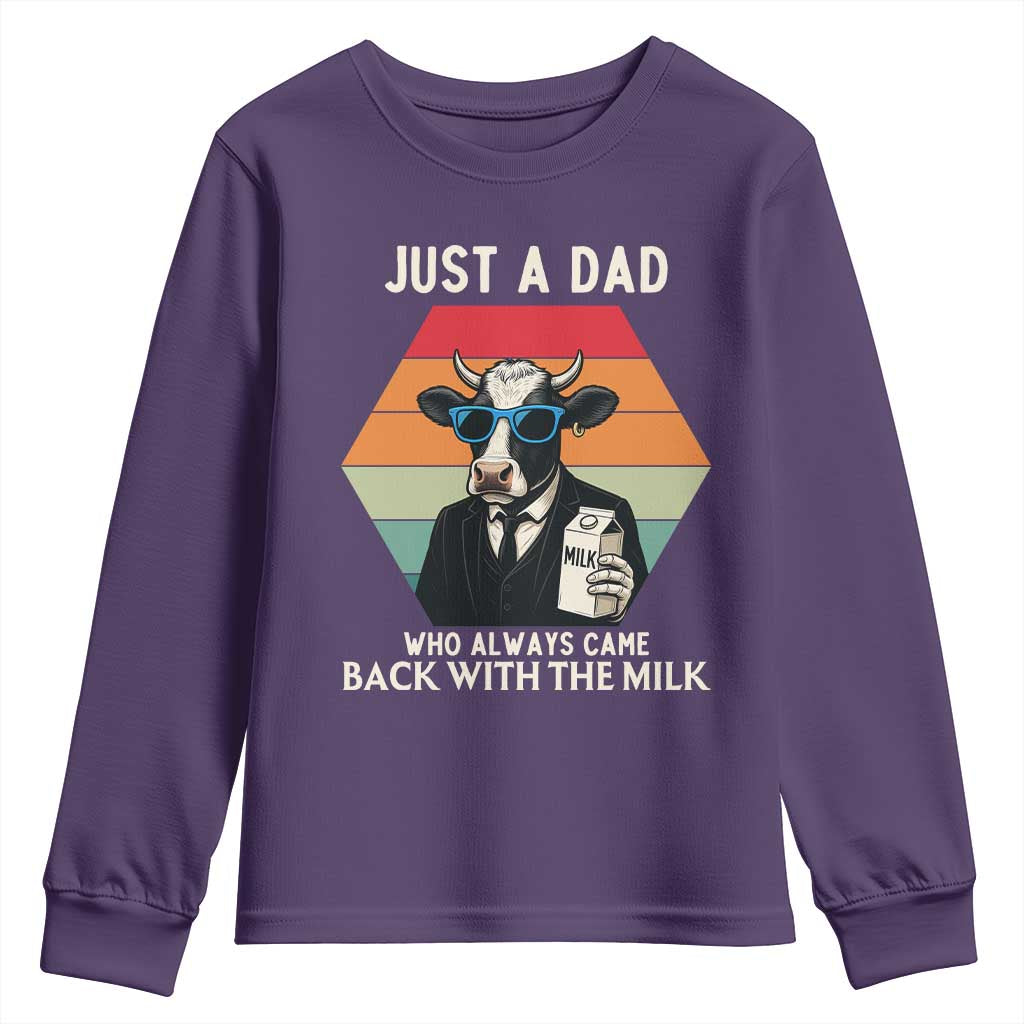 Just A Dad Who Always Came Back With The Milk Youth Sweatshirt Funny Cow Father's Day - Wonder Print Shop