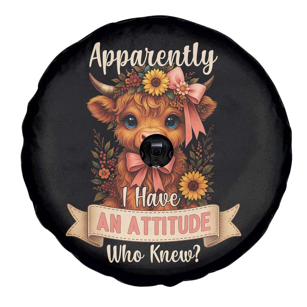 Apparently I Have An Attitude Who Knew Spare Tire Cover Funny Sarcasm Highland Cow - Wonder Print Shop