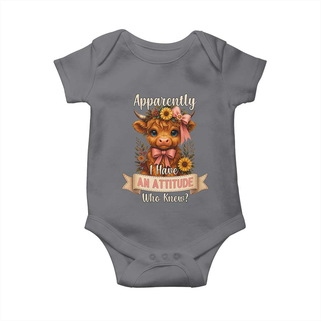 Apparently I Have An Attitude Who Knew Baby Onesie Funny Sarcasm Highland Cow - Wonder Print Shop