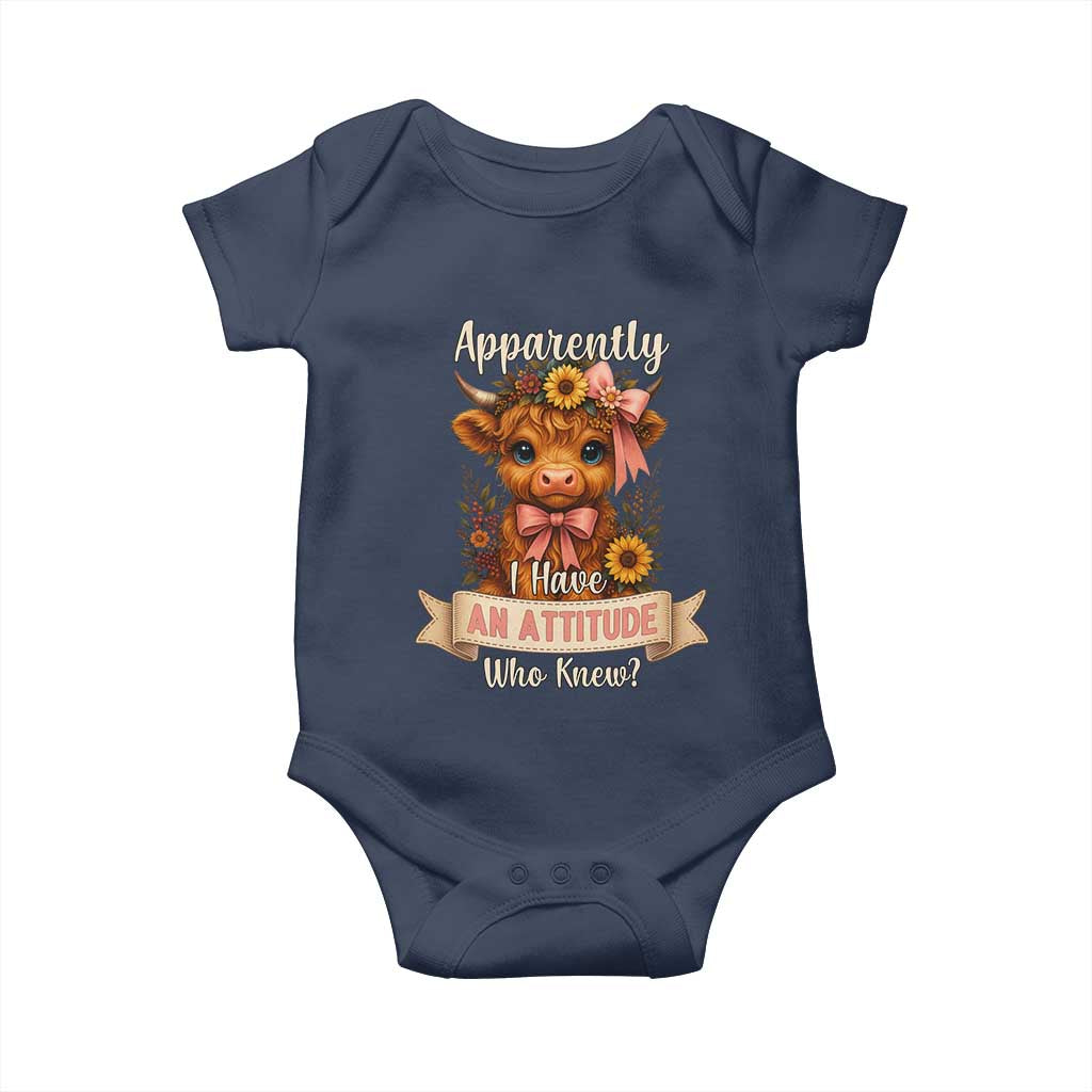 Apparently I Have An Attitude Who Knew Baby Onesie Funny Sarcasm Highland Cow - Wonder Print Shop