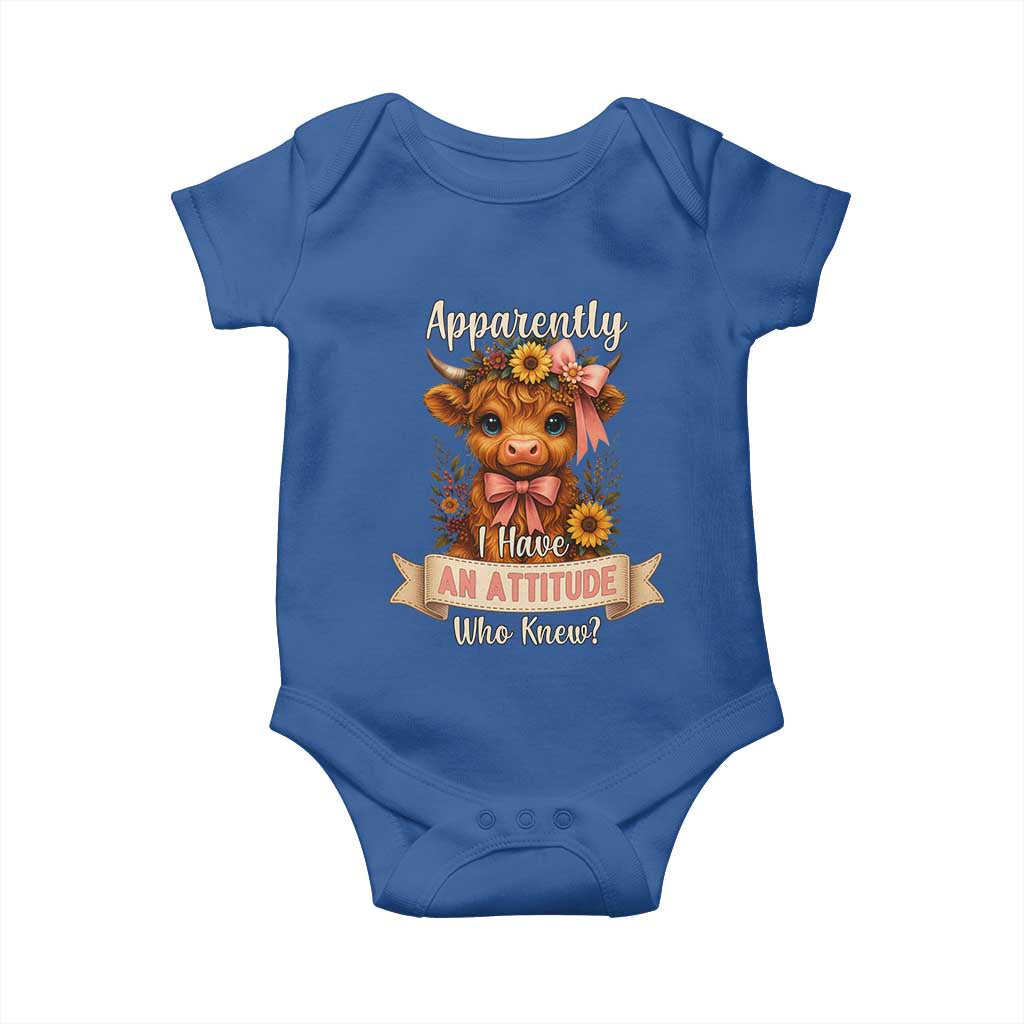 Apparently I Have An Attitude Who Knew Baby Onesie Funny Sarcasm Highland Cow - Wonder Print Shop