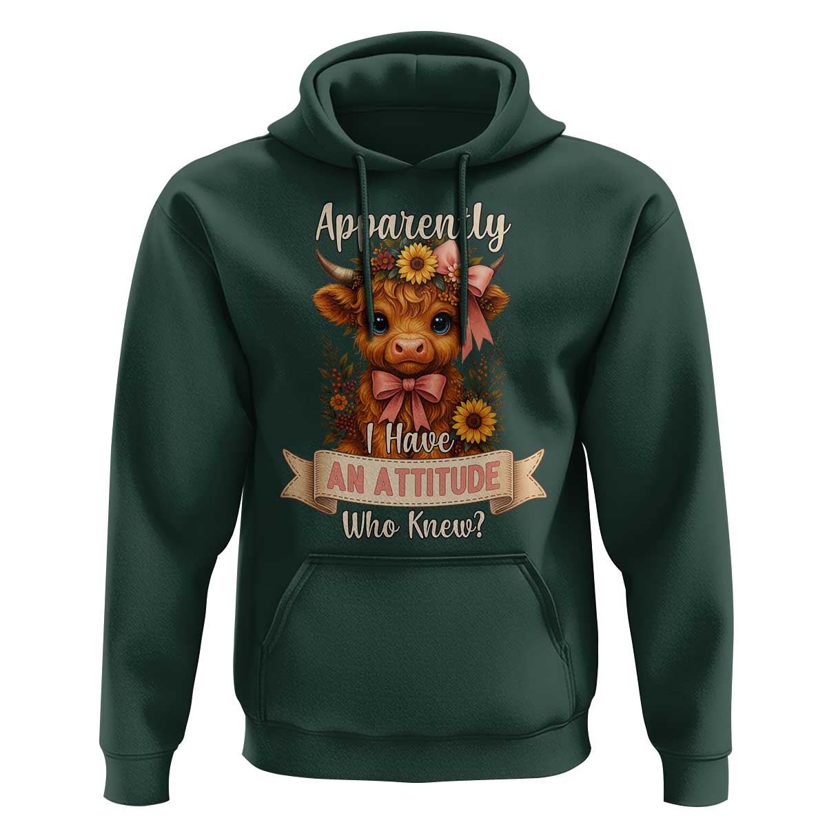 Apparently I Have An Attitude Who Knew Hoodie Funny Sarcasm Highland Cow - Wonder Print Shop