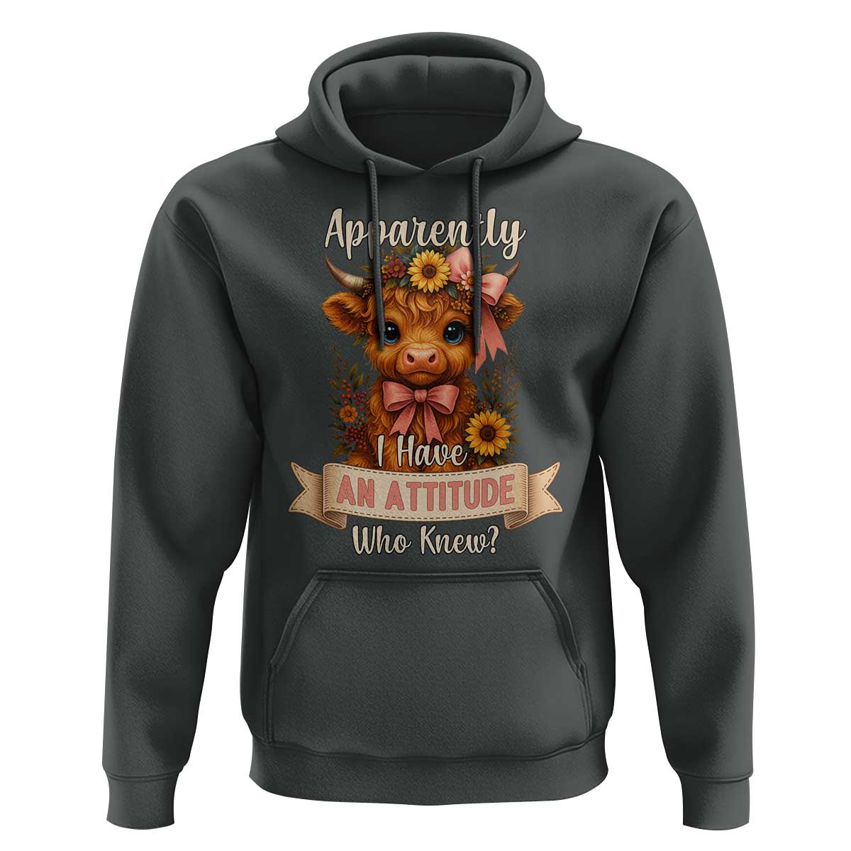 Apparently I Have An Attitude Who Knew Hoodie Funny Sarcasm Highland Cow - Wonder Print Shop