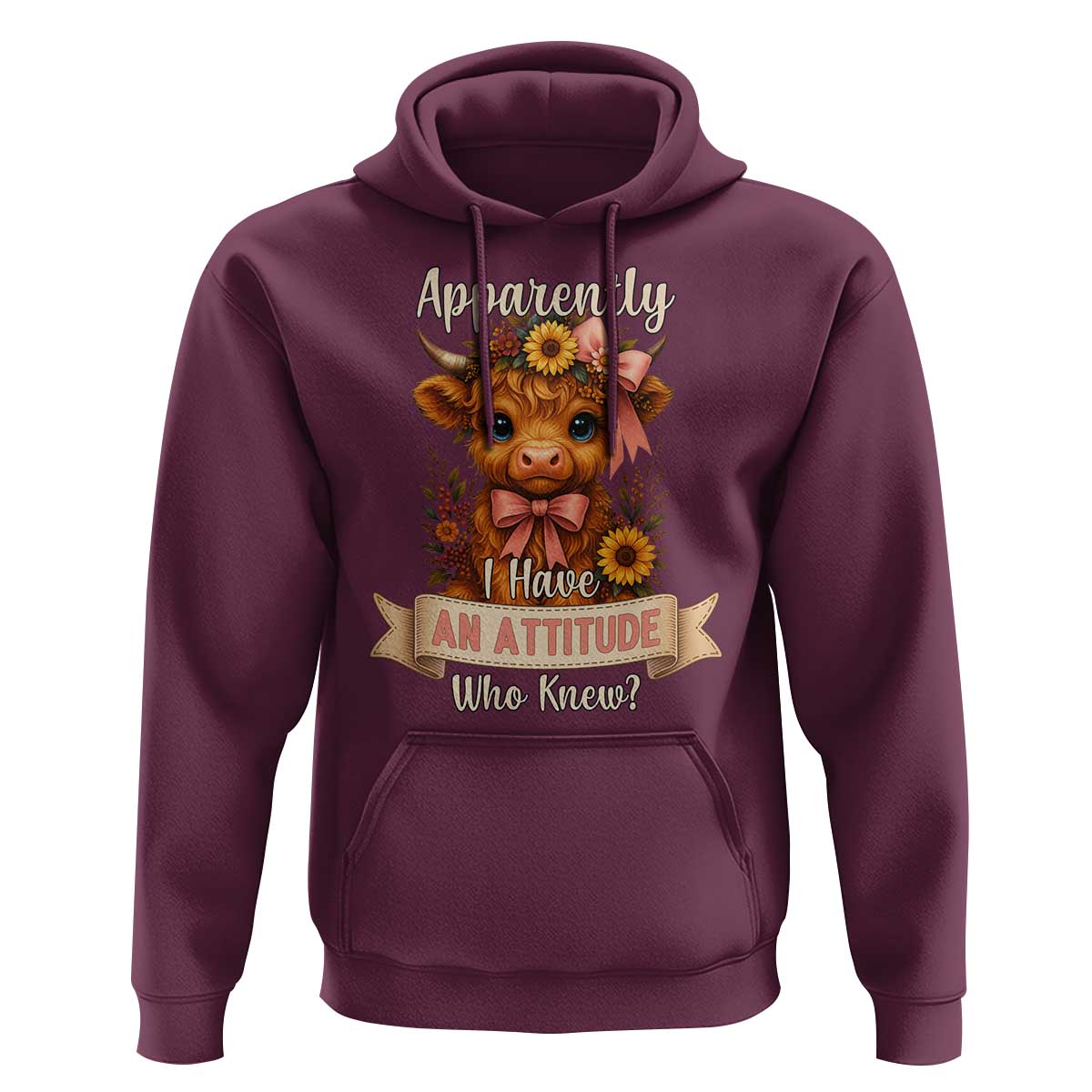 Apparently I Have An Attitude Who Knew Hoodie Funny Sarcasm Highland Cow - Wonder Print Shop