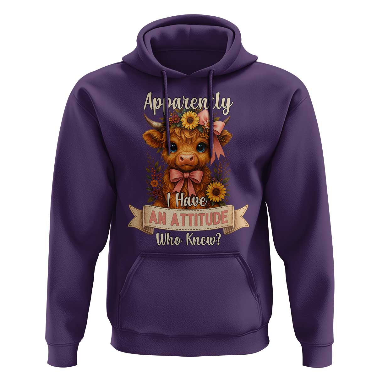 Apparently I Have An Attitude Who Knew Hoodie Funny Sarcasm Highland Cow - Wonder Print Shop