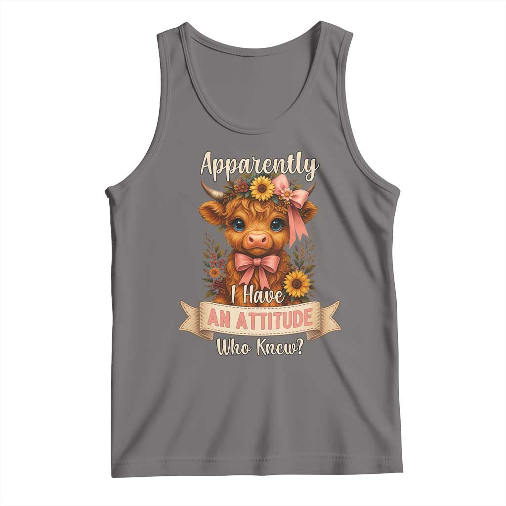 Apparently I Have An Attitude Who Knew Tank Top Funny Sarcasm Highland Cow - Wonder Print Shop