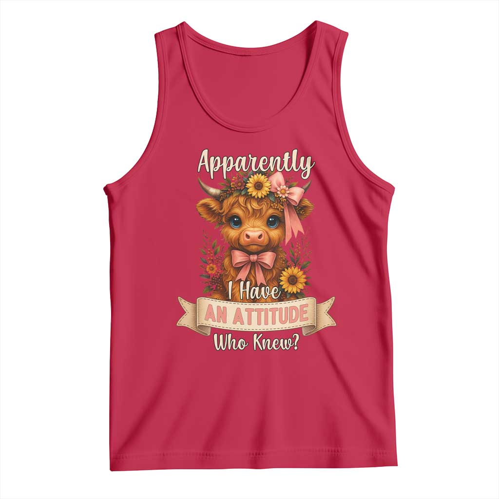 Apparently I Have An Attitude Who Knew Tank Top Funny Sarcasm Highland Cow - Wonder Print Shop