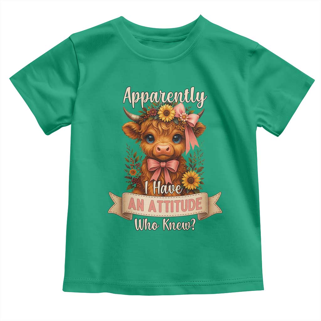 Apparently I Have An Attitude Who Knew Toddler T Shirt Funny Sarcasm Highland Cow - Wonder Print Shop