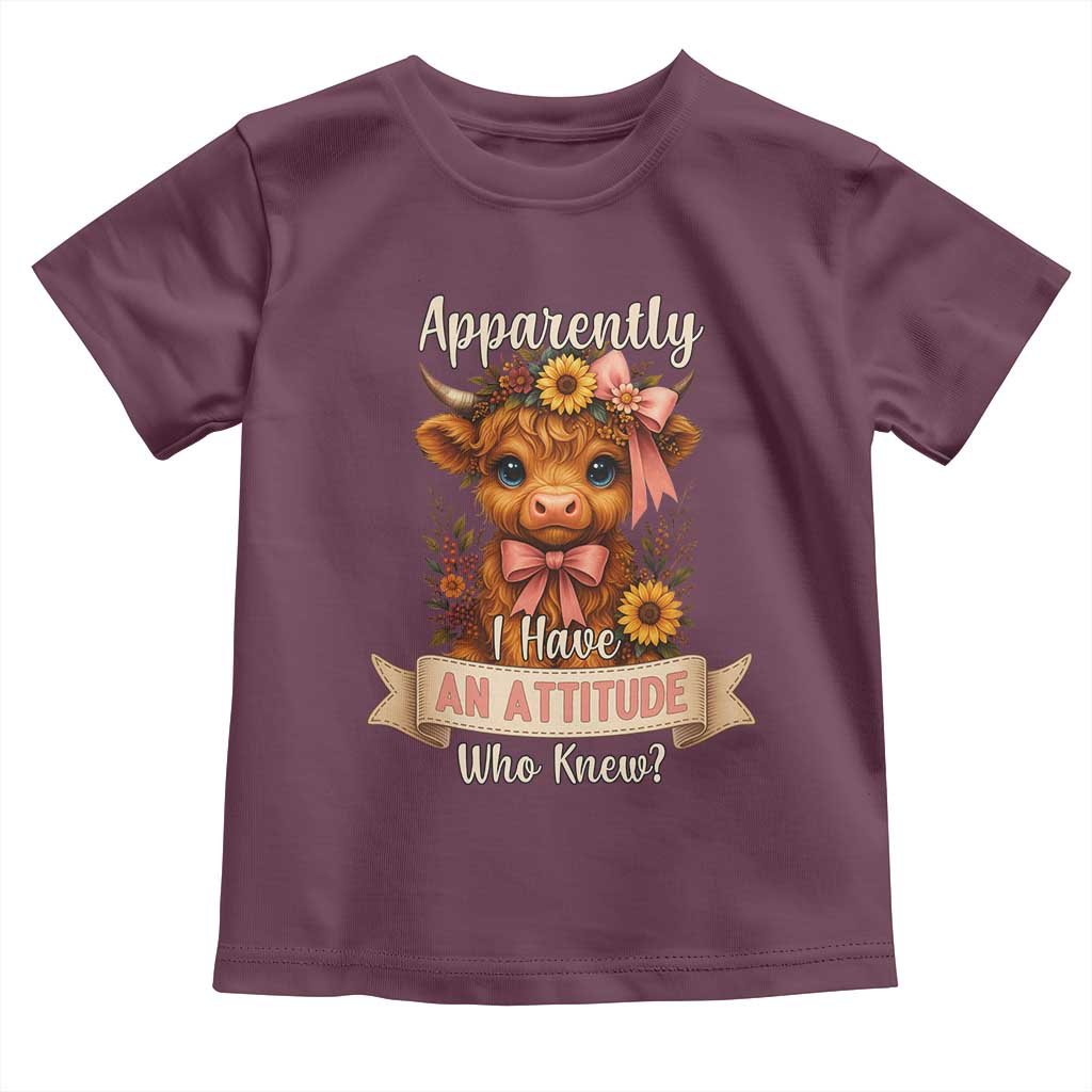 Apparently I Have An Attitude Who Knew Toddler T Shirt Funny Sarcasm Highland Cow - Wonder Print Shop