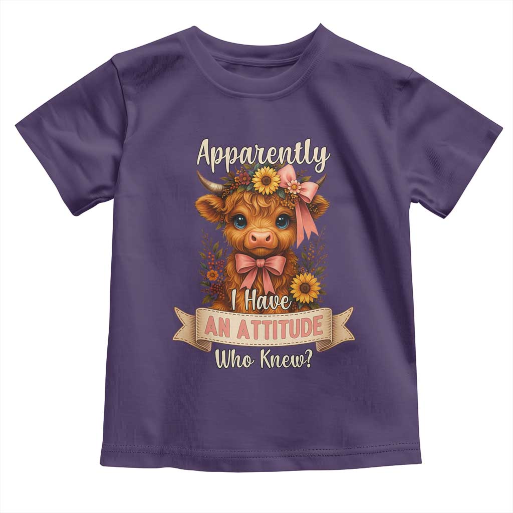 Apparently I Have An Attitude Who Knew Toddler T Shirt Funny Sarcasm Highland Cow - Wonder Print Shop