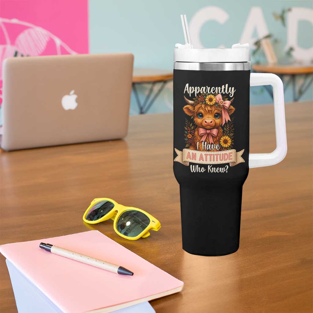 Apparently I Have An Attitude Who Knew Tumbler With Handle Funny Sarcasm Highland Cow