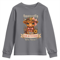 Apparently I Have An Attitude Who Knew Youth Sweatshirt Funny Sarcasm Highland Cow - Wonder Print Shop