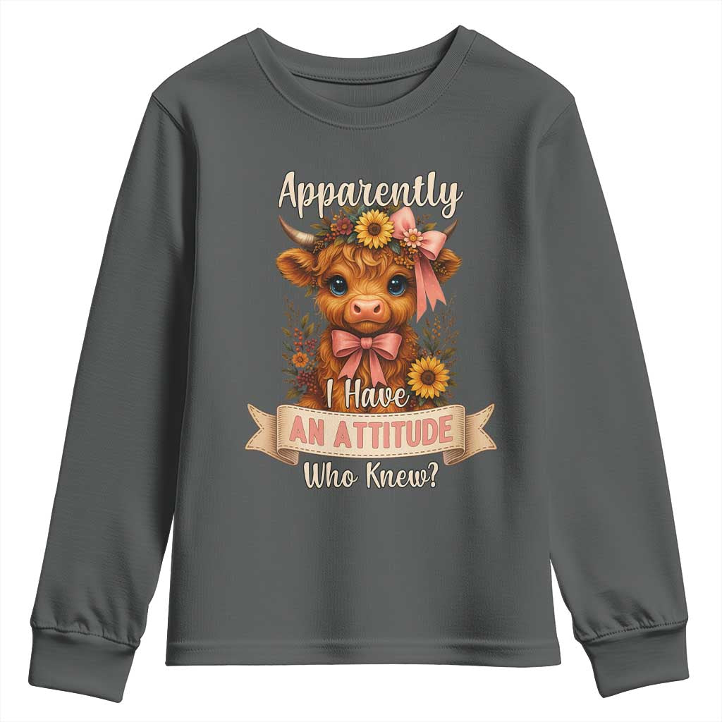 Apparently I Have An Attitude Who Knew Youth Sweatshirt Funny Sarcasm Highland Cow - Wonder Print Shop