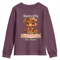 Apparently I Have An Attitude Who Knew Youth Sweatshirt Funny Sarcasm Highland Cow - Wonder Print Shop
