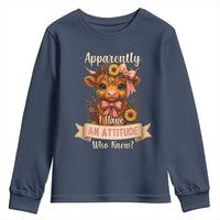 Apparently I Have An Attitude Who Knew Youth Sweatshirt Funny Sarcasm Highland Cow - Wonder Print Shop