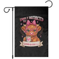 Easily Distracted By Cow And Coffee Garden Flag Funny Highland Cow - Wonder Print Shop