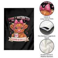 Easily Distracted By Cow And Coffee Garden Flag Funny Highland Cow - Wonder Print Shop
