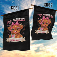 Easily Distracted By Cow And Coffee Garden Flag Funny Highland Cow - Wonder Print Shop