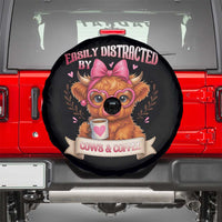 Easily Distracted By Cow And Coffee Spare Tire Cover Funny Highland Cow - Wonder Print Shop