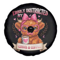 Easily Distracted By Cow And Coffee Spare Tire Cover Funny Highland Cow - Wonder Print Shop