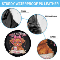 Easily Distracted By Cow And Coffee Spare Tire Cover Funny Highland Cow - Wonder Print Shop