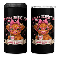 Easily Distracted By Cow And Coffee 4 in 1 Can Cooler Tumbler Funny Highland Cow