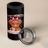 Easily Distracted By Cow And Coffee 4 in 1 Can Cooler Tumbler Funny Highland Cow